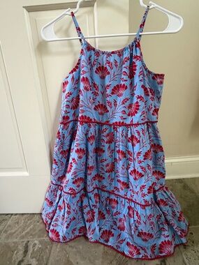 NWT Vineyard Vines Blue Floral Tiered Sundress with Red Print, Size M